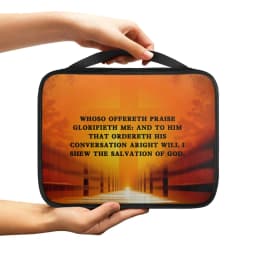 Print Cross and Psalm Text Bible Covers For Men Book Carrying Case Travel Bible Case Organizer With Handle For Easy Carrying