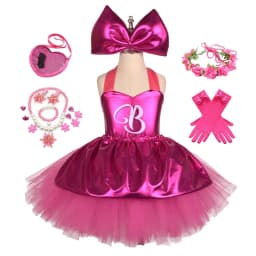 Princess Girls Rosy Knee Length Letter B Tutu Dresses for Girl Birthday Party Halloween Christmas Costumes Margot Robbie Cosplay