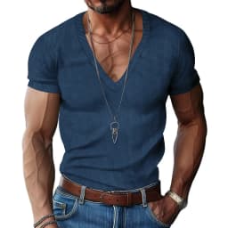 Men's Corduroy European and American Summer Men's V-Neck Solid Color Slim Casual T-Shirt