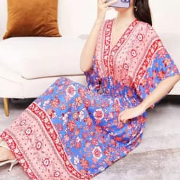 Plus Size Bohemian Summer Sweet Printed V-Neck Batwing Sleeved Beach Dress Women's Dress Ethnic Holiday Large Swing Midi Dress