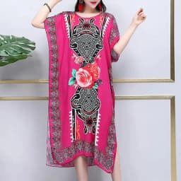Plus Size Bohemian Summer Sweet Printed V-Neck Batwing Sleeved Beach Dress Women's Dress Ethnic Holiday Large Swing Midi Dress