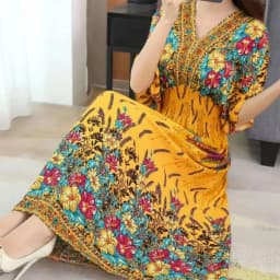 Plus Size Bohemian Summer Sweet Printed V-Neck Batwing Sleeved Beach Dress Women's Dress Ethnic Holiday Large Swing Midi Dress
