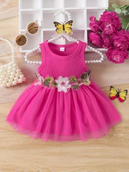 Baby and toddler girls summer sleeveless waist flower patchwork mesh sweet dress