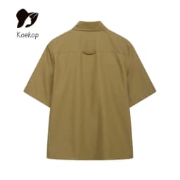 Koekop Women's Fashion Solid Color Lapel Pocket Embellished Shirt and Vintage Casual Women's Funky Ladies Pleated Shorts
