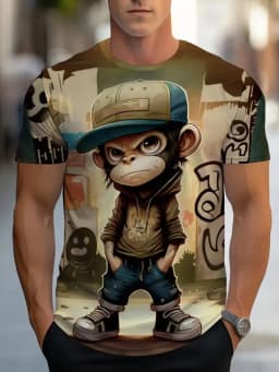 Men's Funny Animals 3D Printed T-Shirt Street Casual Street Casual Everyday Short Sleeve Tee Tops Summer Round Neck Men Clothing