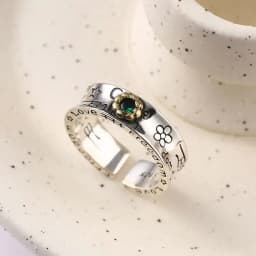 925 Sterling Silver Graffiti Green Zircon Rings For Women Couple Wedding Vintage Luxury Jewelry Accessories Wholesale Jewellery