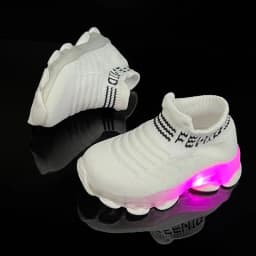 Boys and girls' flying woven sports socks and shoes with LED lights, summer new breathable and elastic children's shoes