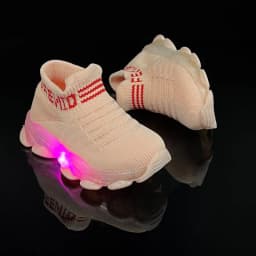 Boys and girls' flying woven sports socks and shoes with LED lights, summer new breathable and elastic children's shoes