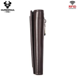 HUMERPAUL Genuine Leather Trifold Short Wallet for Mens High Quality Zipper Coin Pocket Slim RFID Card Holder Money Bags
