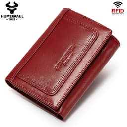 HUMERPAUL Genuine Leather Trifold Short Wallet for Mens High Quality Zipper Coin Pocket Slim RFID Card Holder Money Bags
