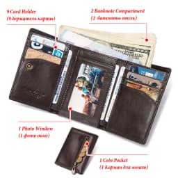 HUMERPAUL Genuine Leather Trifold Short Wallet for Mens High Quality Zipper Coin Pocket Slim RFID Card Holder Money Bags