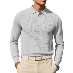 New Cross-Border Men's Autumn and Winter Waffle Lapel Button-Up Long-Sleeved Casual Polo Shirt T-Shirt
