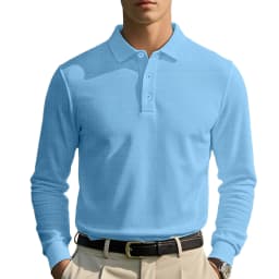 New Cross-Border Men's Autumn and Winter Waffle Lapel Button-Up Long-Sleeved Casual Polo Shirt T-Shirt