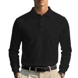 New Cross-Border Men's Autumn and Winter Waffle Lapel Button-Up Long-Sleeved Casual Polo Shirt T-Shirt