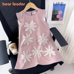 Bear Leader 2-7 Years Summer New 3D Flower Vest Dress Girl's Princess Dresses Baby Kids Clothing Wedding Party Elegent Clothes