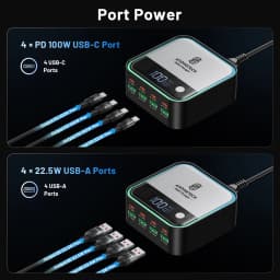 GaN USB C Charger 8 Port Mini Desktop Charger Ambient Lighting Display 4 X 100W PD PPS Fast Charger For Laptop iPhone 15 Samsung