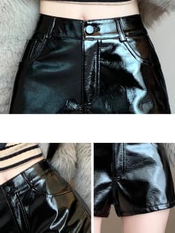 American Retro Sexy Pu Leather Shorts Womens 2024 Autumn Winter Black Hotsweet Bright Short Pants Female