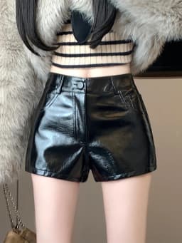 American Retro Sexy Pu Leather Shorts Womens 2024 Autumn Winter Black Hotsweet Bright Short Pants Female