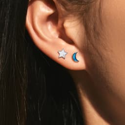 MODIAN 925 Sterling Silver Delicate Cute Blue Enamel Moon & Star Asymmetrical Stud Earrings For Women Fine Jewelry