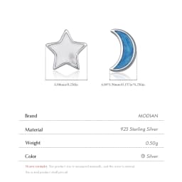 MODIAN 925 Sterling Silver Delicate Cute Blue Enamel Moon & Star Asymmetrical Stud Earrings For Women Fine Jewelry