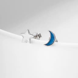 MODIAN 925 Sterling Silver Delicate Cute Blue Enamel Moon & Star Asymmetrical Stud Earrings For Women Fine Jewelry