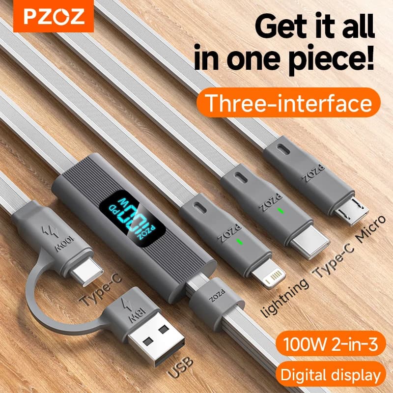 PZOZ For 3 in 1 charger fast charging cable usb c to type c micro lightning iPhone iPad MacBook Samsung Huawei led display cable
