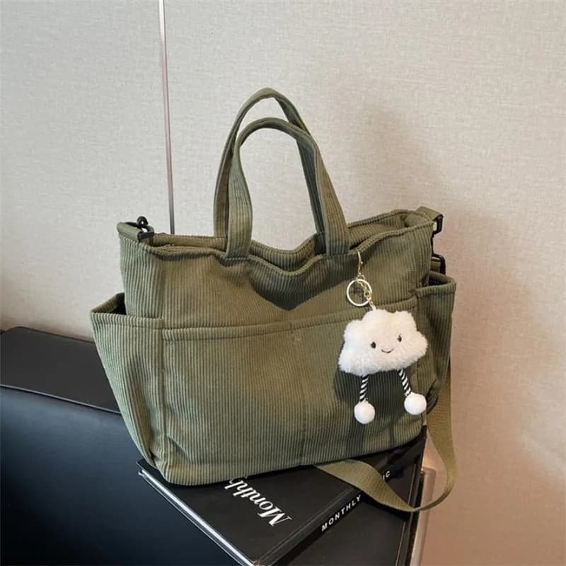 New Corduroy Tote Bag with Zipper Closure, Chic Daily Commuter Handbag Shoulder Crossbody Bag, Ideal for Shopping & Everyday Use