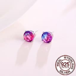 CWWZircons 925 Sterling Silver Delicate Rainbow Mystical CZ Crystal Round Stud Earrings for Women Daily Party Fine Jewelry SE050