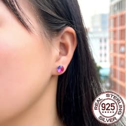 CWWZircons 925 Sterling Silver Delicate Rainbow Mystical CZ Crystal Round Stud Earrings for Women Daily Party Fine Jewelry SE050