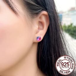 CWWZircons 925 Sterling Silver Delicate Rainbow Mystical CZ Crystal Round Stud Earrings for Women Daily Party Fine Jewelry SE050