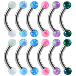 2X 16g 1.2mm Opal Eyebrow Ring Steel 6mm - 14mm Bar Curved Barbell Monroe Lip Stud Internally Threaded Body Piercing