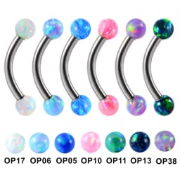 2X 16g 1.2mm Opal Eyebrow Ring Steel 6mm - 14mm Bar Curved Barbell Monroe Lip Stud Internally Threaded Body Piercing