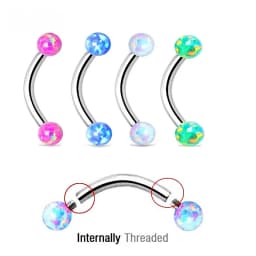 2X 16g 1.2mm Opal Eyebrow Ring Steel 6mm - 14mm Bar Curved Barbell Monroe Lip Stud Internally Threaded Body Piercing
