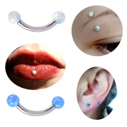 2X 16g 1.2mm Opal Eyebrow Ring Steel 6mm - 14mm Bar Curved Barbell Monroe Lip Stud Internally Threaded Body Piercing