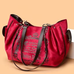 Letter Print Faux Suede Women Handbag Shoulder Bag, Retro Large Capacity Tote Bag for Daily Commuting and Hand-Carry.Pumpkin Bag