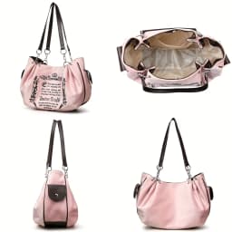 Letter Print Faux Suede Women Handbag Shoulder Bag, Retro Large Capacity Tote Bag for Daily Commuting and Hand-Carry.Pumpkin Bag