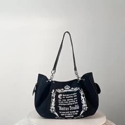 Letter Print Faux Suede Women Handbag Shoulder Bag, Retro Large Capacity Tote Bag for Daily Commuting and Hand-Carry.Pumpkin Bag