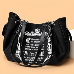 Letter Print Faux Suede Women Handbag Shoulder Bag, Retro Large Capacity Tote Bag for Daily Commuting and Hand-Carry.Pumpkin Bag