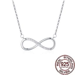 QooLady 925 Sterling Silver Exquisite CZ Crystal Infinity Symbol Pendant Necklace for Women Fine Anniversary Jewelry Gifts SD005