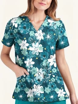 Women's Vintage Floral Print Surgical Gown Tops Short Sleeve V Neck Nurse Uniform Shirt with Pockets T-Shirt Nursing Work Tops
