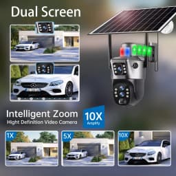 Solar Outdoor Surveillance Camera 4G Sim 6K 12MP Three Lens 10 Digital Zoom Wireless Cctv PTZ IP66 Security Solar Panel Cameras
