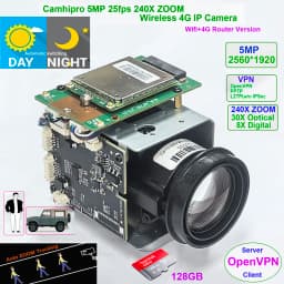 Camhi 5MP 240X Zoom 4G Wireless Auto Zoom Tracking Humanoid IMX 335 IP Camera Wireless AP DV Recorder SD 4G SIM