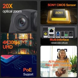 Runpu 4K/30fps Conference Camera PTZ Video 20X Zoom Ai Tracking Ptz NDI Camera USB HDMI LAN POE For Educate Live Business Meetin