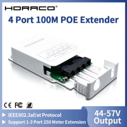 HORACO 4 Port POE Extender 100M Outdoor Rainproof POE Repeater IP30 VLAN 44-57V 30W for POE Camera Wireless AP