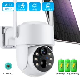 HD 8MP Wireless Solar Camera Outdoor WiFi PTZ IP Camera Built-in Battery Video Surveillance Camera Long Time Standby iCsee APP