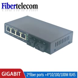 Gigabit Ethernet Switch Fiber Optical Media Converter 4 RJ45 2 10/100/1000M UTP 2F4E Port