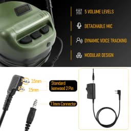 2026 NEW YHKEMA E70 Shooting Earmuffs Tactical Noise Reduction Headset with Helmet ARC Rail Adapter with Kenwood PTT Adapter