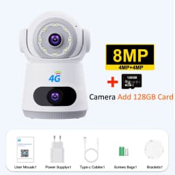 4G Camera With Sim Card 8MP 4K Dual Lens Dual Screen Two-Way Audio Indoor Baby Monitor IP Camera CCTV Surveillance Home Security