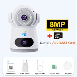 4G Camera With Sim Card 8MP 4K Dual Lens Dual Screen Two-Way Audio Indoor Baby Monitor IP Camera CCTV Surveillance Home Security