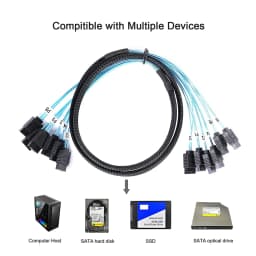 4/6/8Pcs Set 7 Pin SATA to 7 Pin SAS Cable12Gbps High-Speed Data Transfer SATA 3.0HDD Cable for Server NAS PC - 6 Ports per Set